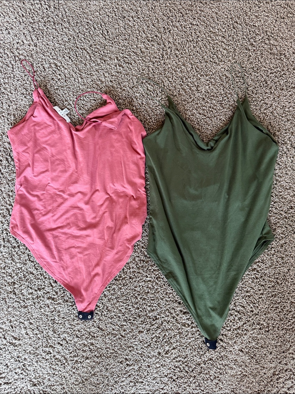 Gaze V-Neck One Piece Bodysuit - Pink and Olive. - Picture 4 of 6